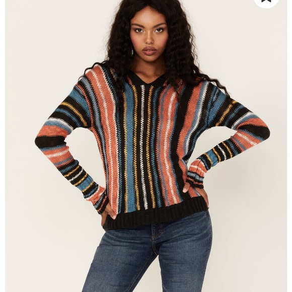 Rock & Roll Cowgirl Sweaters - Rock & Roll Women’s Serape Stripe Hooded Sweater